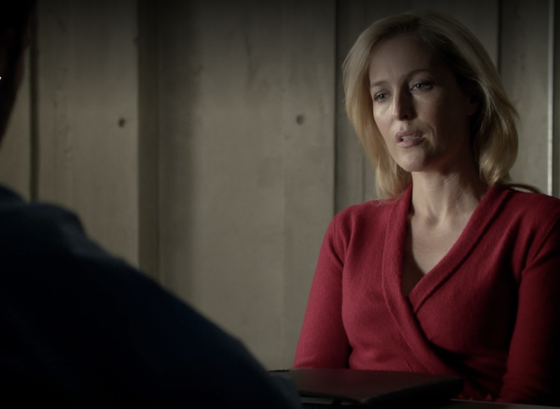 The interrogation scene, and the red sweater, from season 2, episode 6.